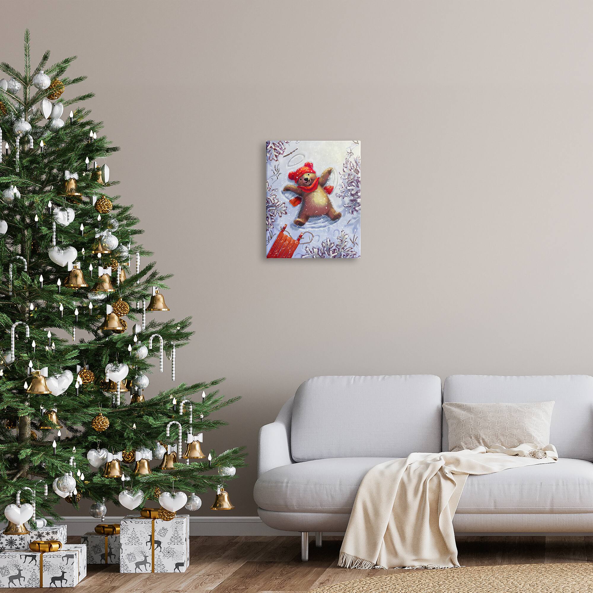 Stupell Industries Bear Cub Snow Angel Sled Canvas Wall Art